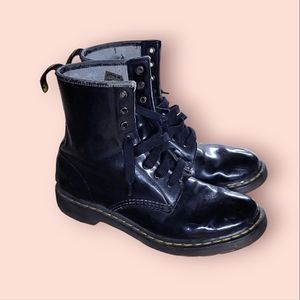 Dr. Martens Black Patent Leather Lace-Up Combat Boots